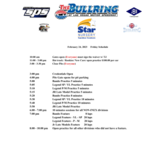 Racer's Schedule- Feb. 25, 2023